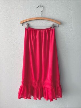 Nan Flower | Vintage 70s Bright Red Nylon Ruffle Slip Skirt
